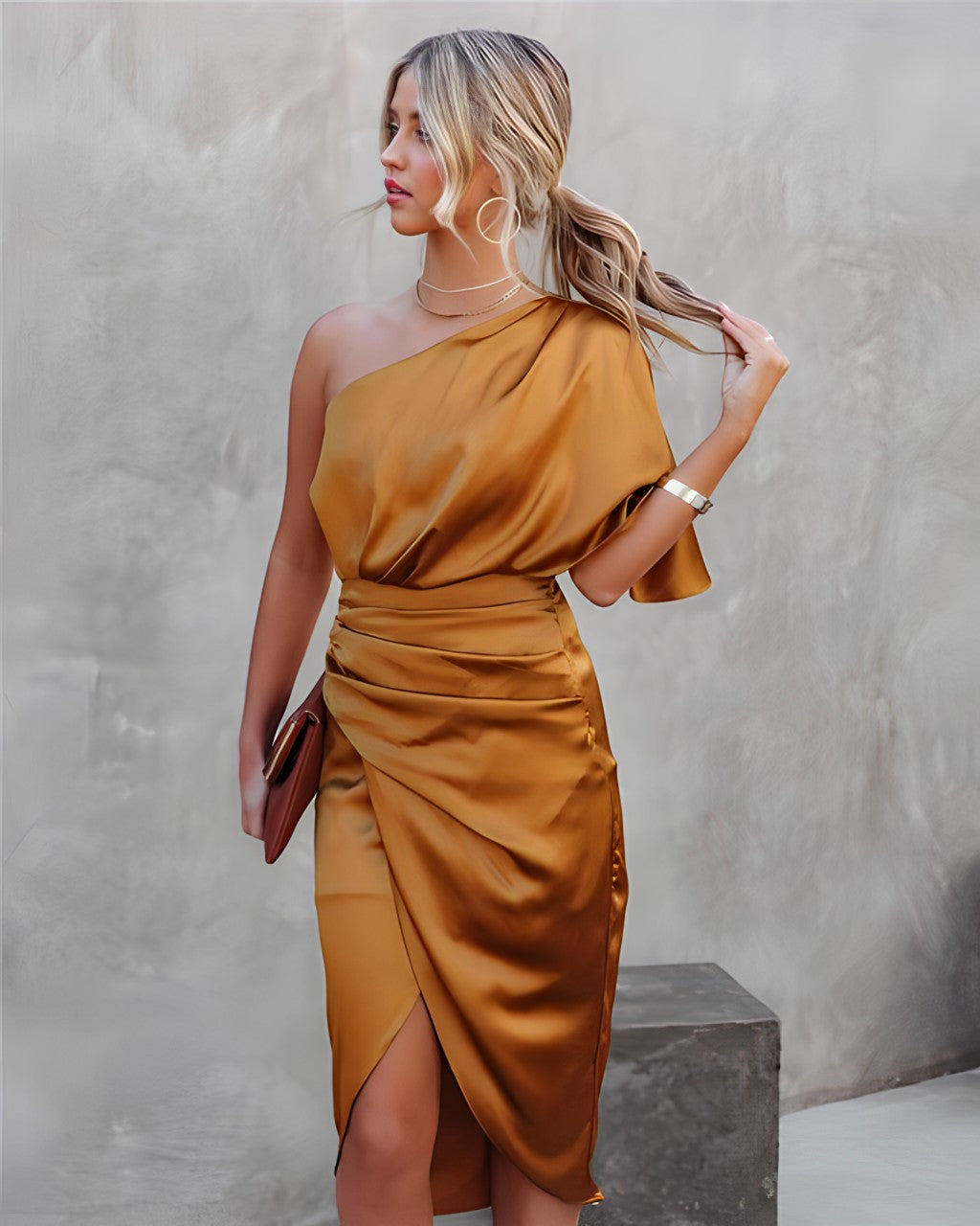 Emilia | One Shoulder Wrap Midi Dress