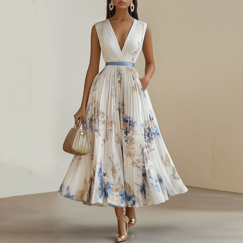 Aurora | Pleated Floral V-Neck Ceremony Dress