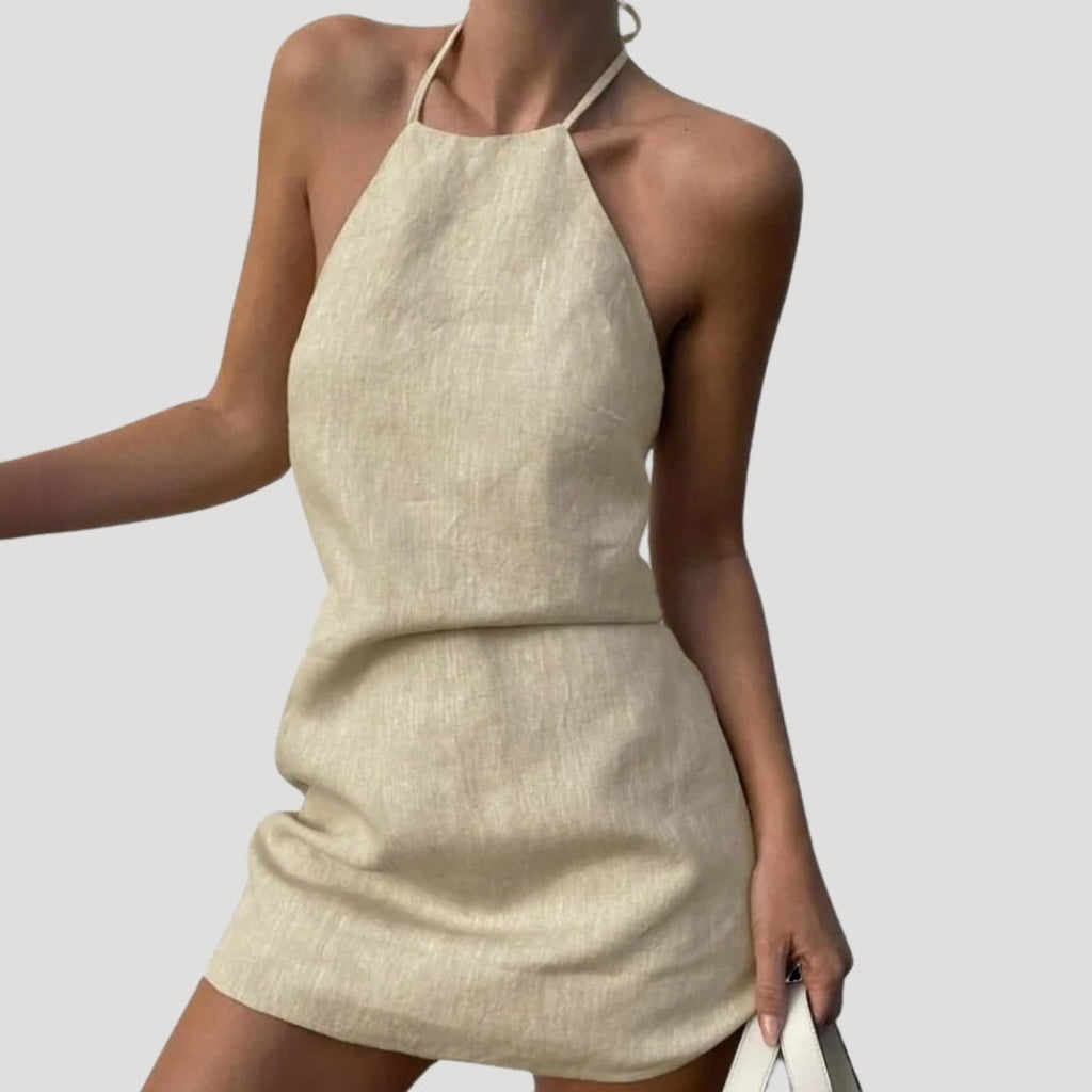 Freya | Linen Halterneck Mini Summer Dress
