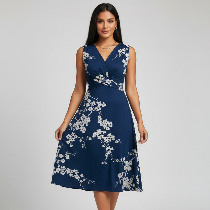Sophia | Floral V-Neck Midi Dress for Wedding Guests