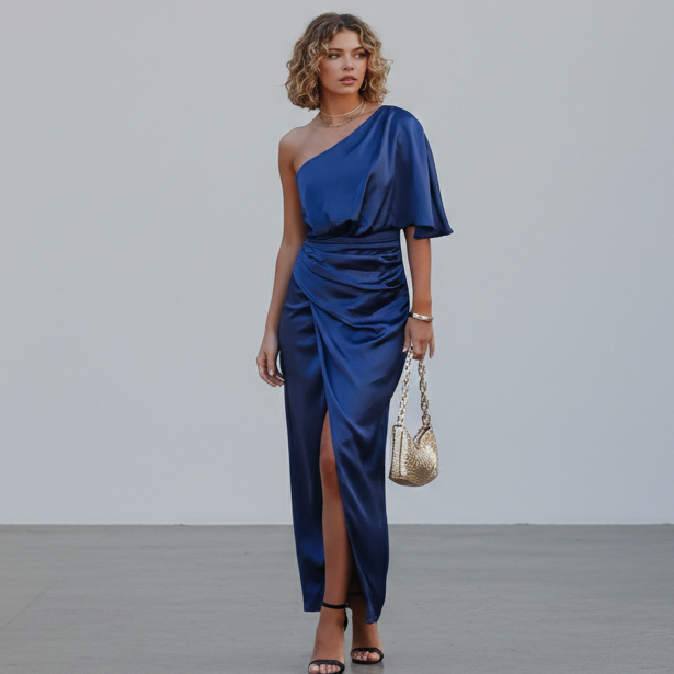 Emilia | One Shoulder Wrap Midi Dress
