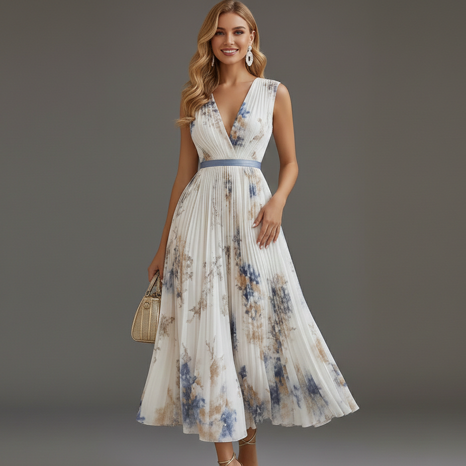 Aurora | Pleated Floral V-Neck Ceremony Dress