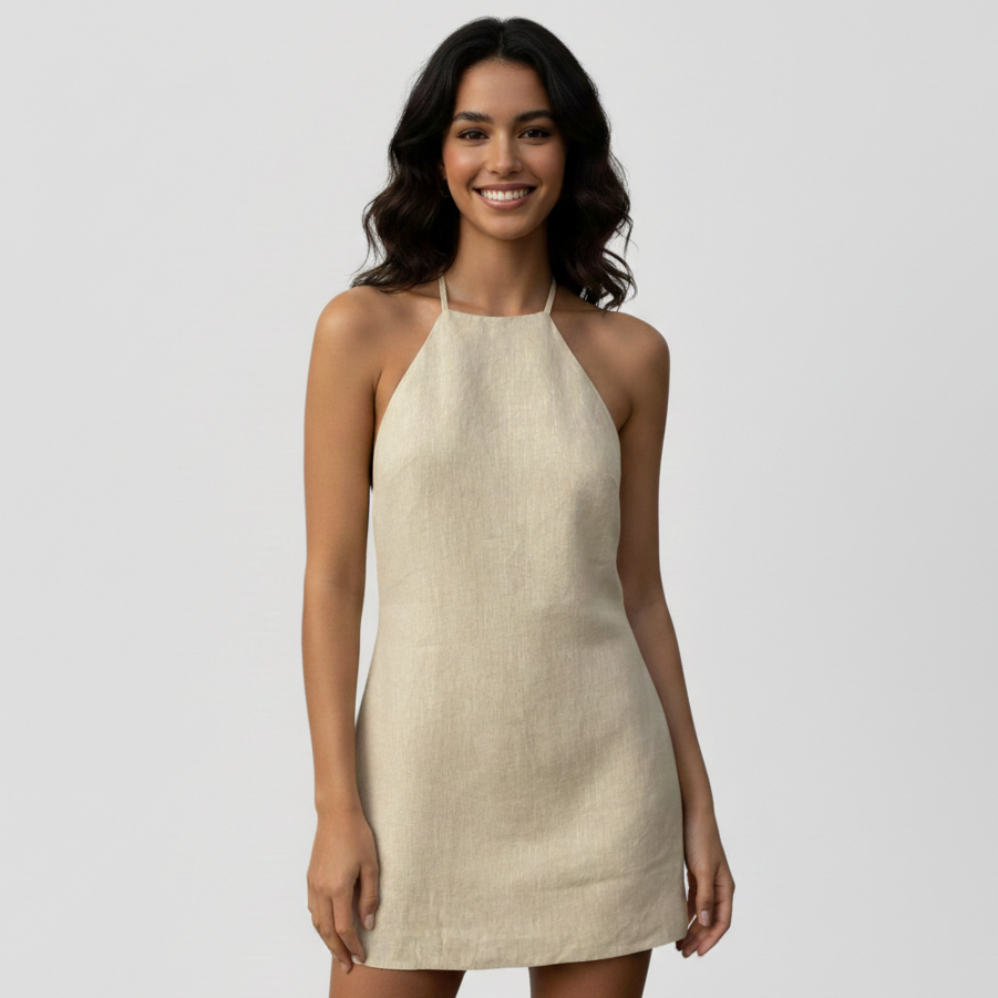 Freya | Linen Halterneck Mini Summer Dress