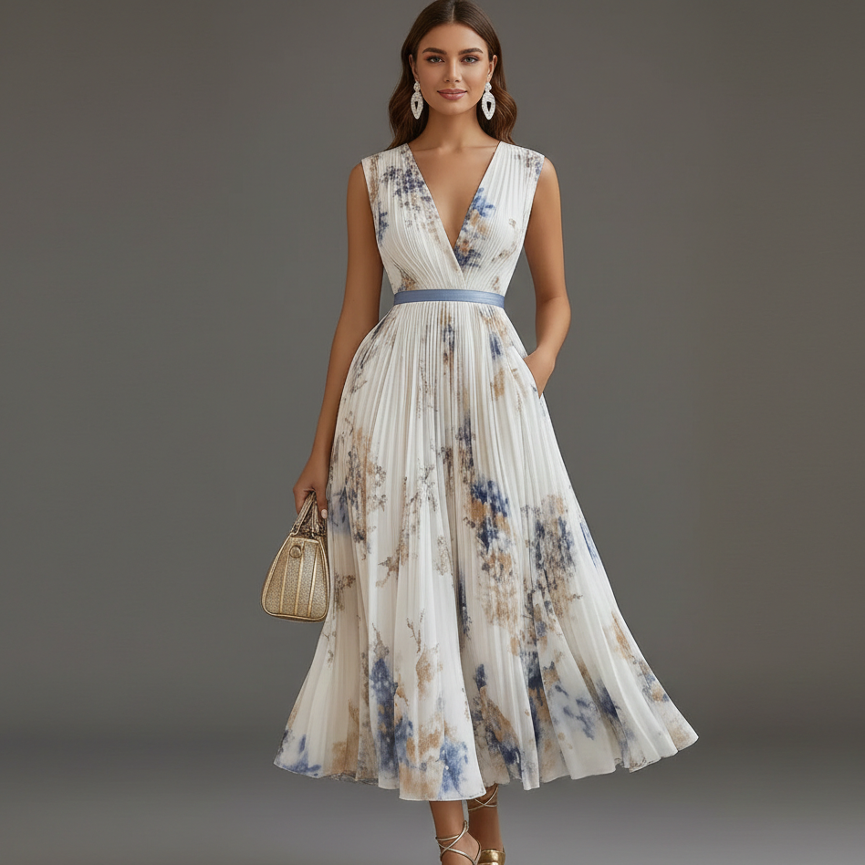Aurora | Pleated Floral V-Neck Ceremony Dress