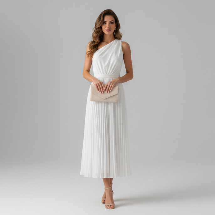 Addison | Graceful One Shoulder Pleated Maxi Dress