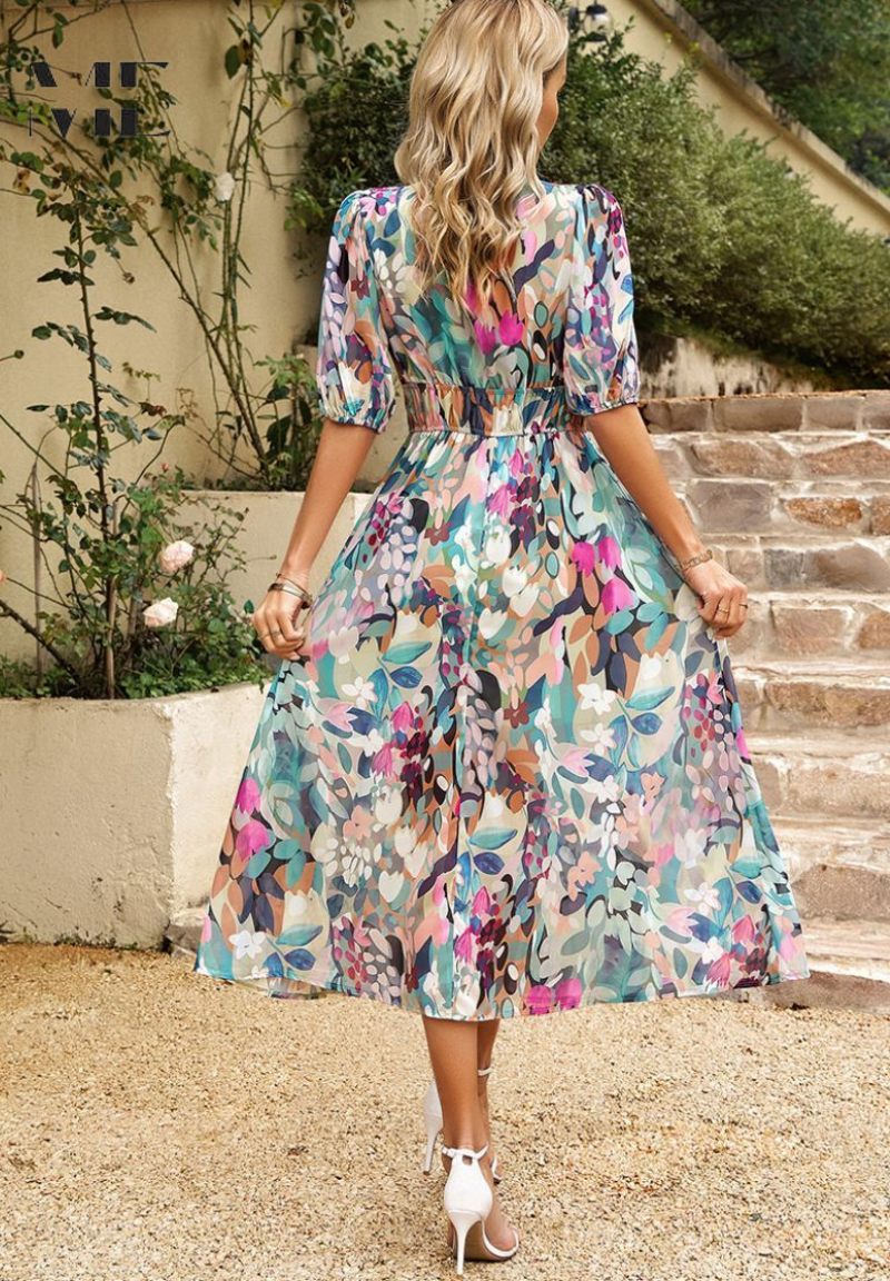 Eliana | Floral Puff Sleeve Midi Dress