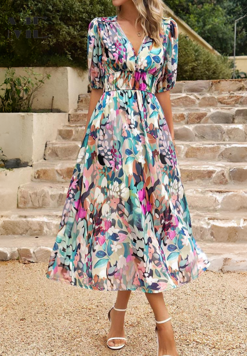 Eliana | Floral Puff Sleeve Midi Dress