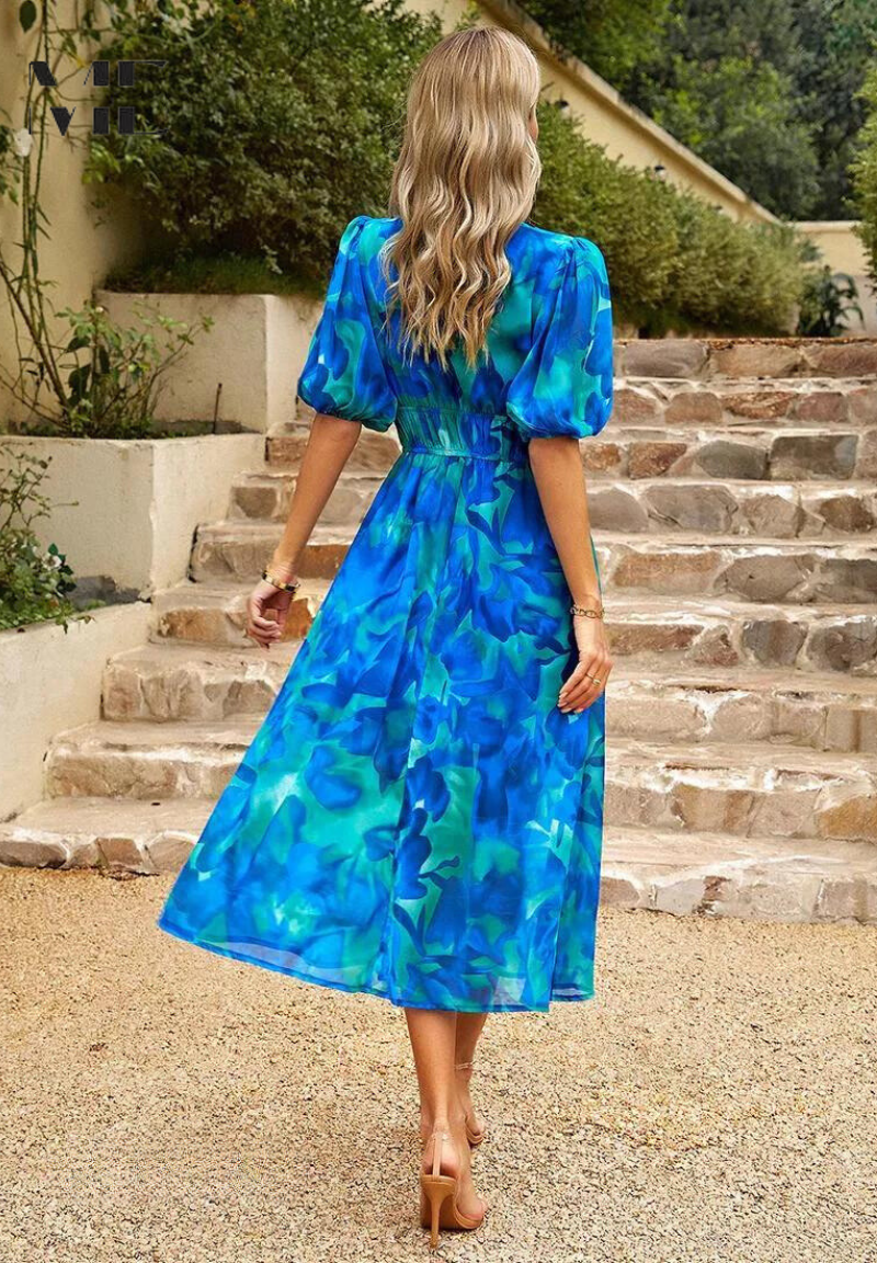 Eliana | Floral Puff Sleeve Midi Dress