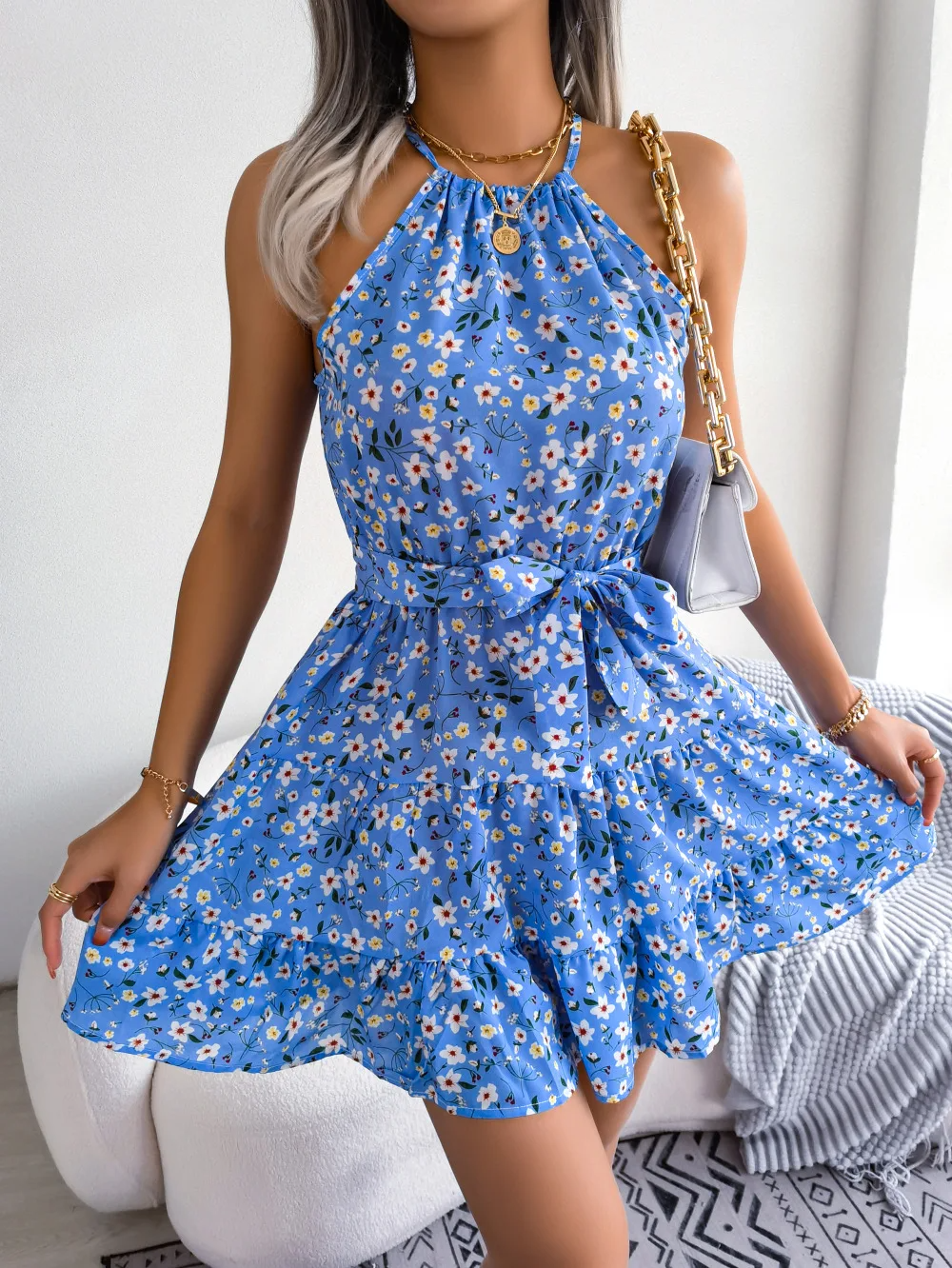 Fiona | Floral Halter Tiered Summer Dress