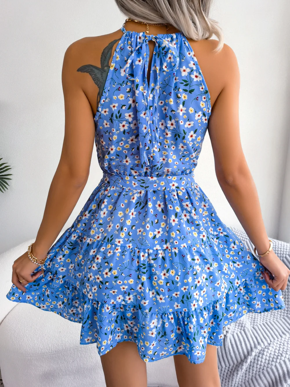Fiona | Floral Halter Tiered Summer Dress