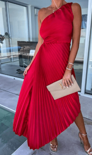Addison | Graceful One Shoulder Pleated Maxi Dress