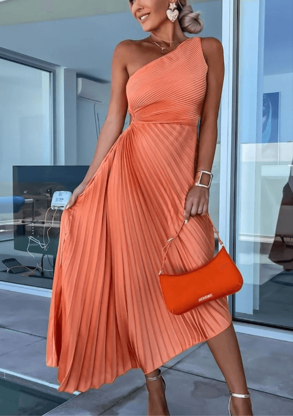 Addison | Graceful One Shoulder Pleated Maxi Dress