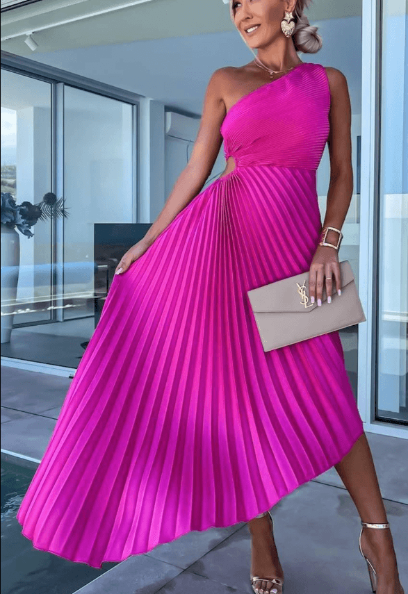 Addison | Graceful One Shoulder Pleated Maxi Dress
