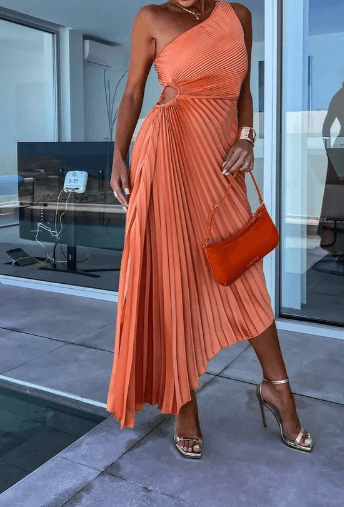 Addison | Graceful One Shoulder Pleated Maxi Dress